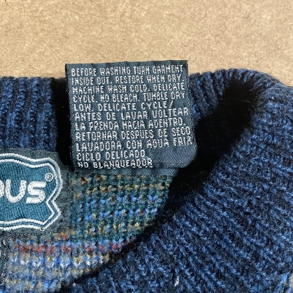 Vintage Campus 80s Knit Geometric Sweater Navy Blue Men's Large L Grandpa EUC - Picture 4 of 5